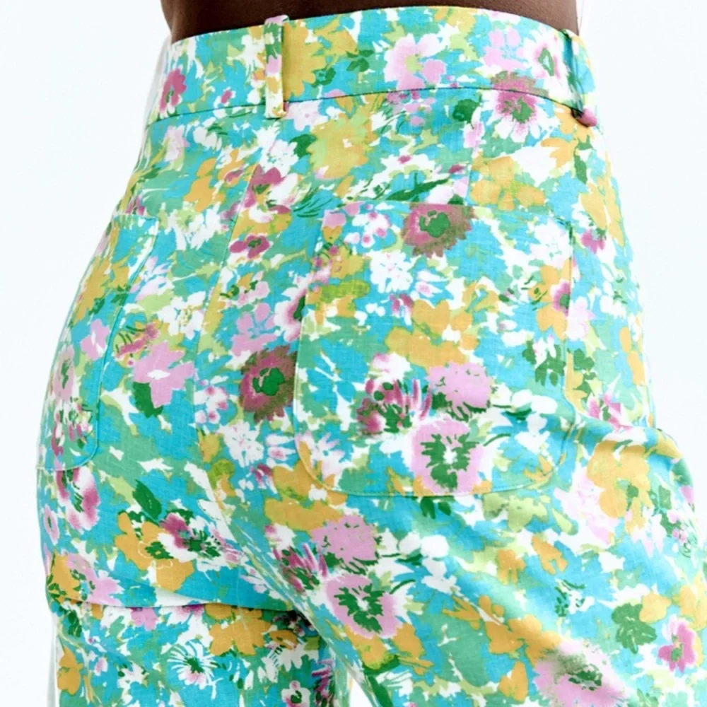 Zara Linen High Waist Floral Women’s Pants Size 2